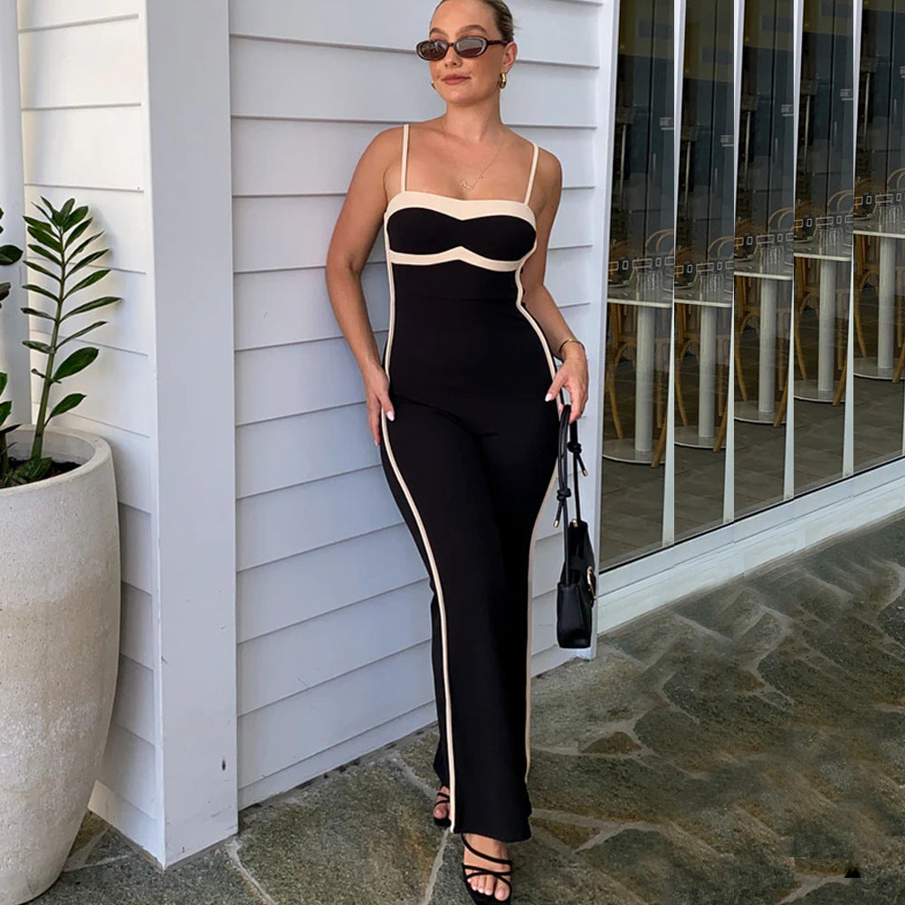 Color-Block Slim-Fit Strap Jumpsuit