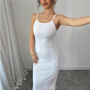 Womens Solid-color Backless Slit Casual Dress