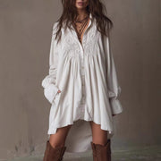 Notch-lapel Long-sleeve Flared-sleeve Button-front Mid-length Shirt
