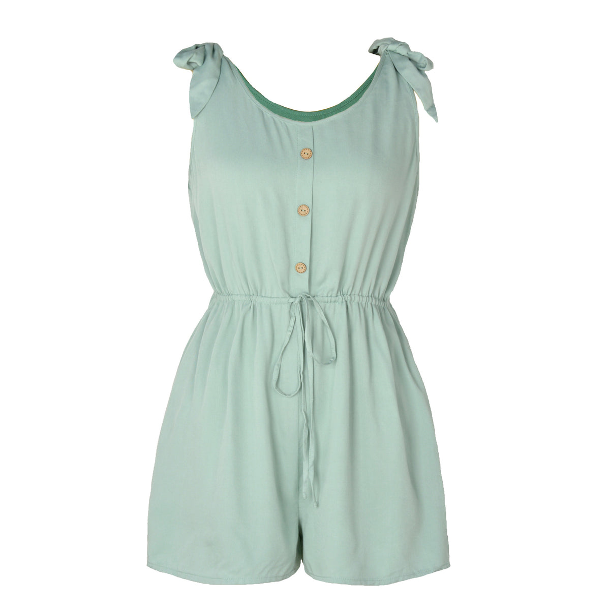 Womens Coconut Buckle Sleeveless Lace-Up Romper Shorts