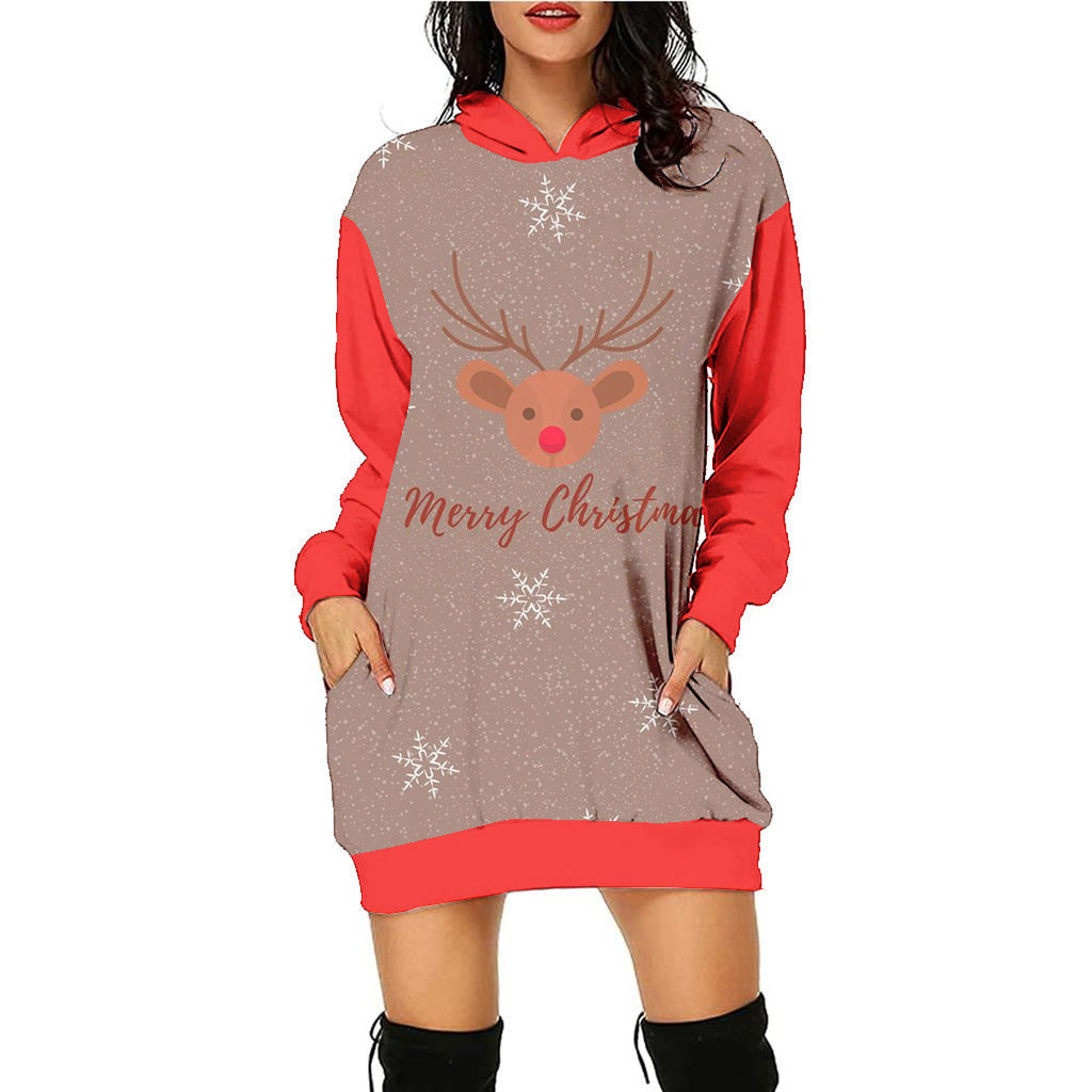 Festive Christmas Print Casual Holiday Sweater Dress