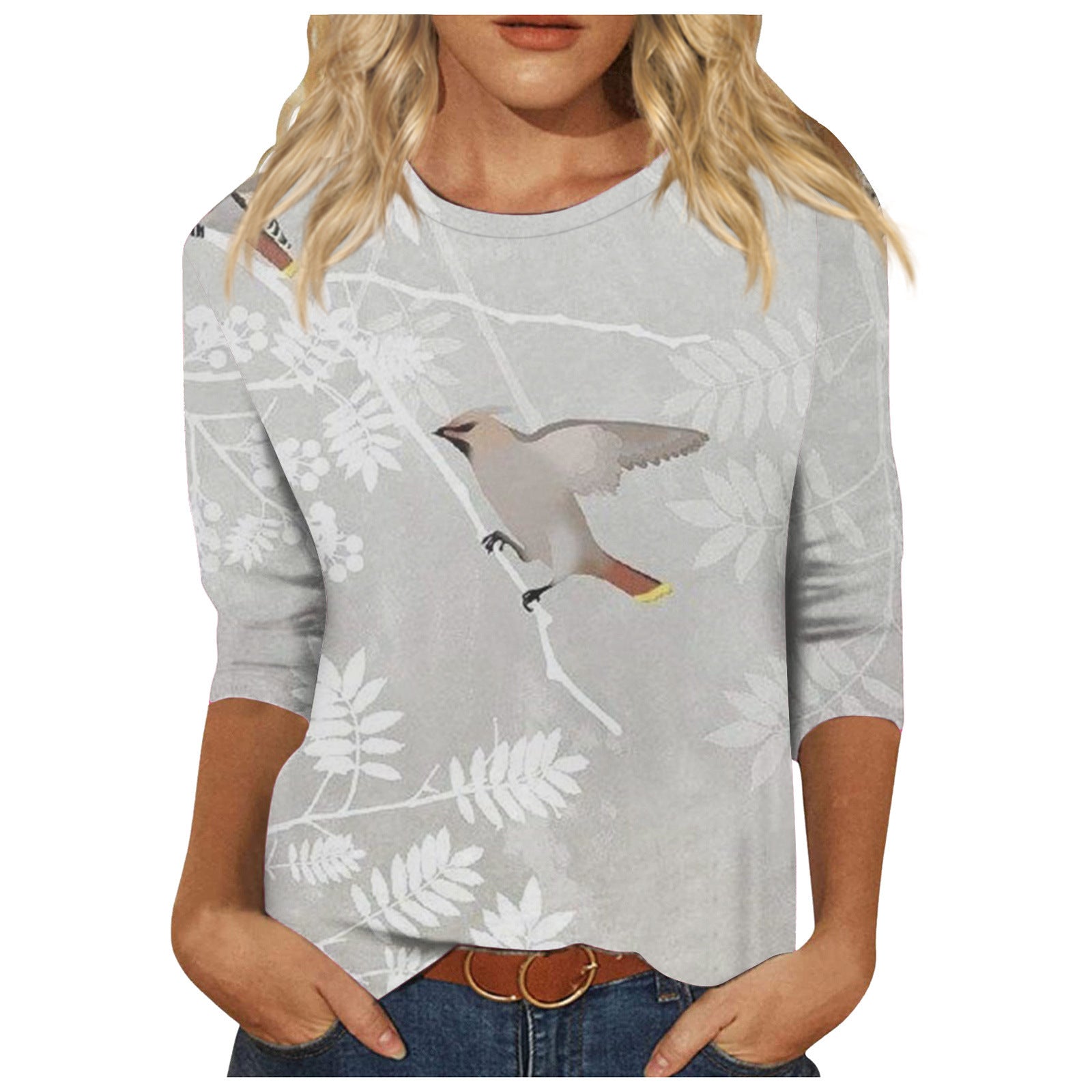 Round Neck Printed Casual Loose Long Sleeve