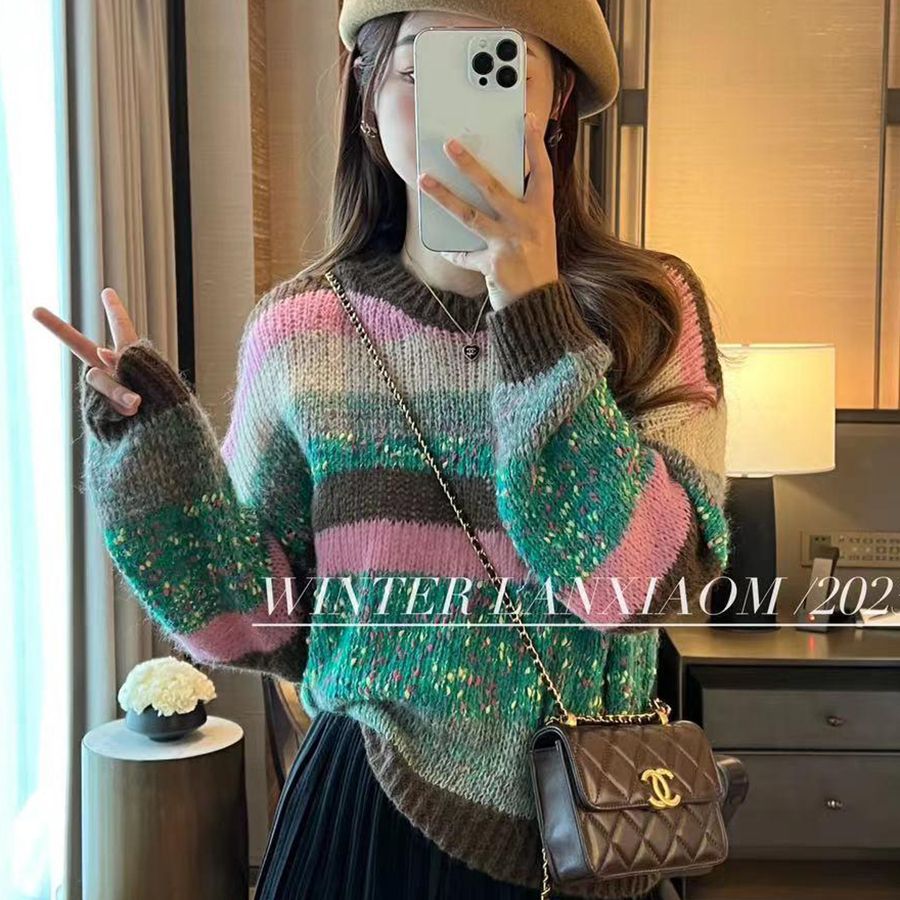 Colorful Loose-fit Striped Knit Sweater