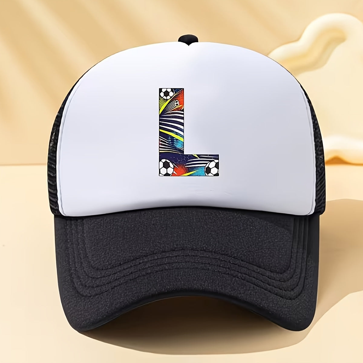 Kids Soccer-Themed Mesh Trucker Cap with A‑Z Letter Print