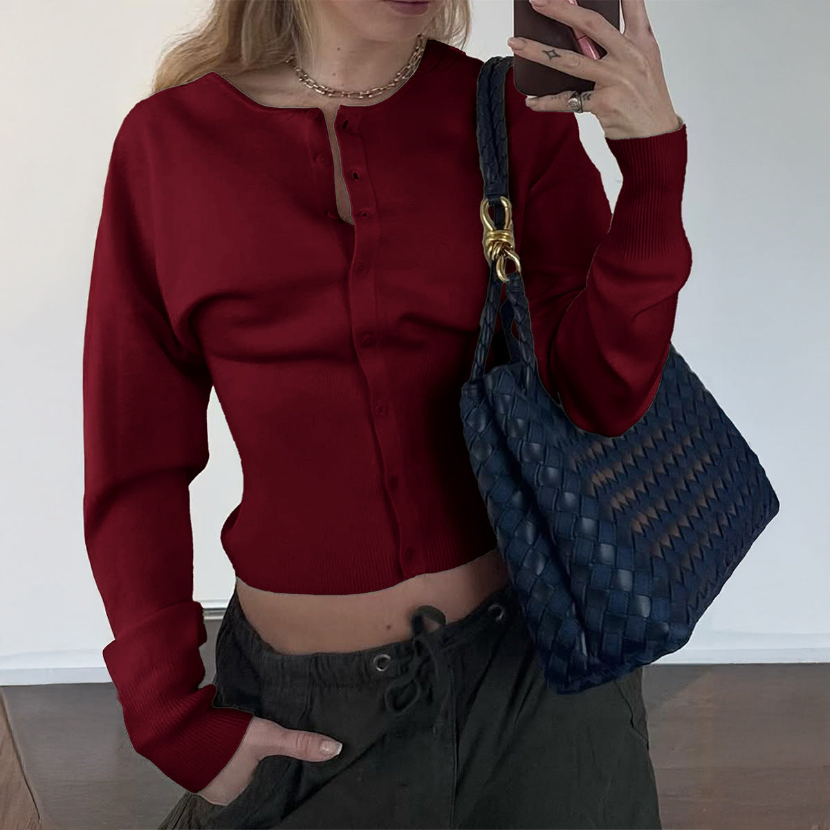 European and American Casual Solid Color Long-sleeved Shirt