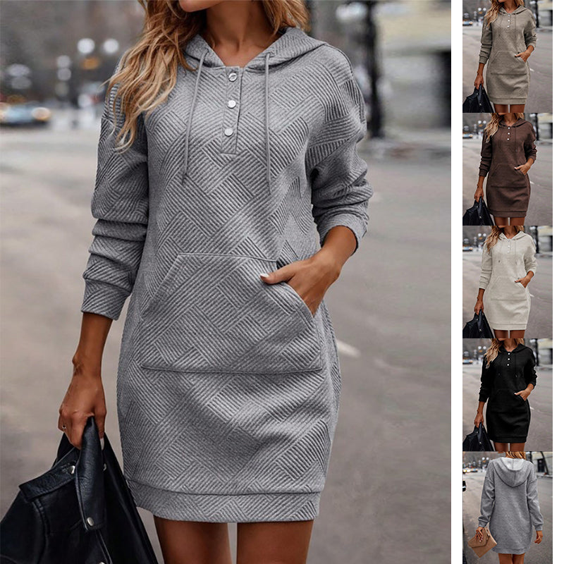 Women's Solid Long Hoodie Sweater with Pocket