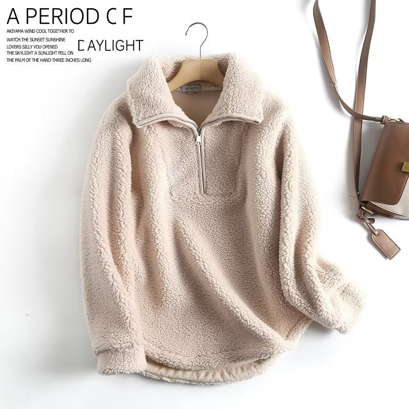 Cozy Lamb Wool Zipper Pullover Sweatshirt