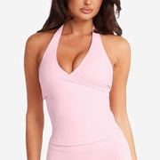 V-neck Crossover Halter-top Yoga Tank With Built-in Bra Padding