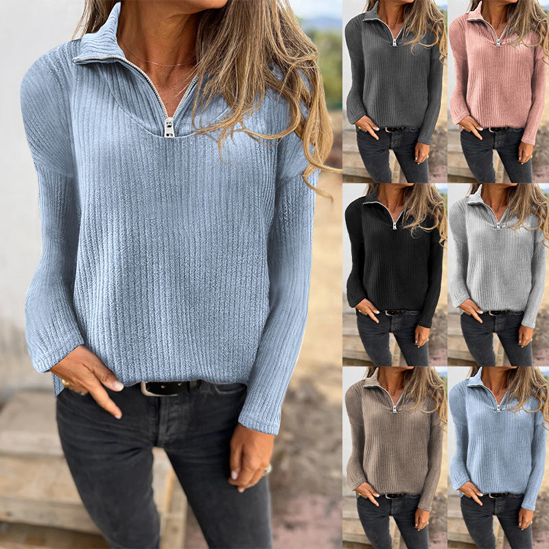 Zipper Pullover Long-sleeved Sweater Casual Coat