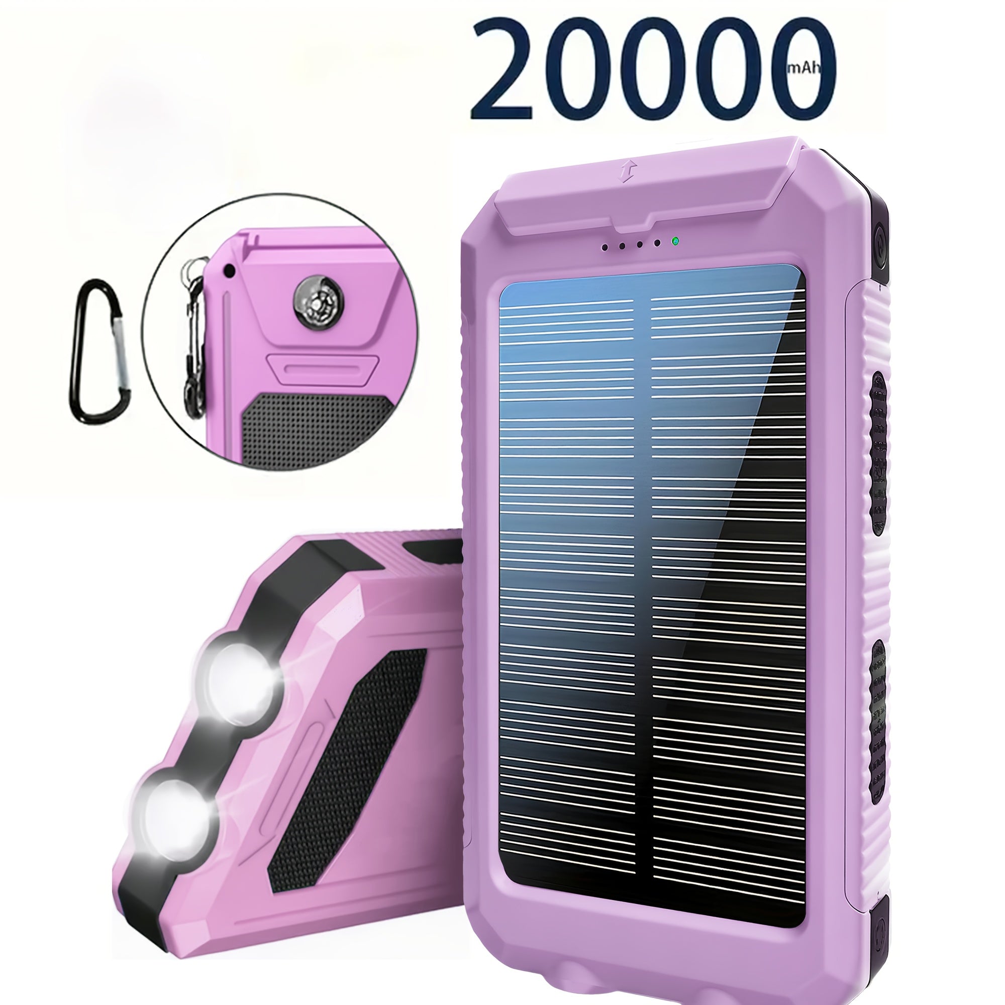 Portable Solar Mobile Phone Charger, Camping External Battery Charger for Mobile Phones, 2 USB/ LED Flashlights with Compass for Outdoor Activities, Portable Solar Power Bank, Solar Battery...