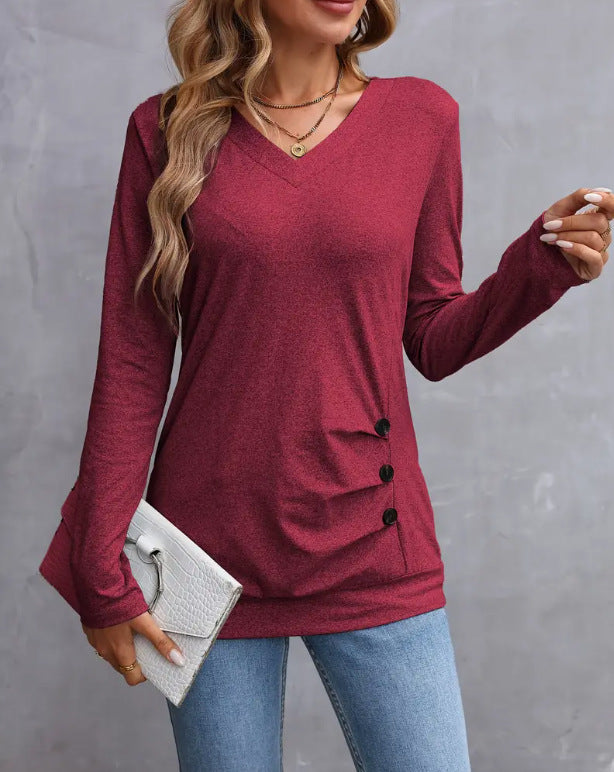 Autumn And Winter Solid Color Button Knitted Comfortable Women's Top