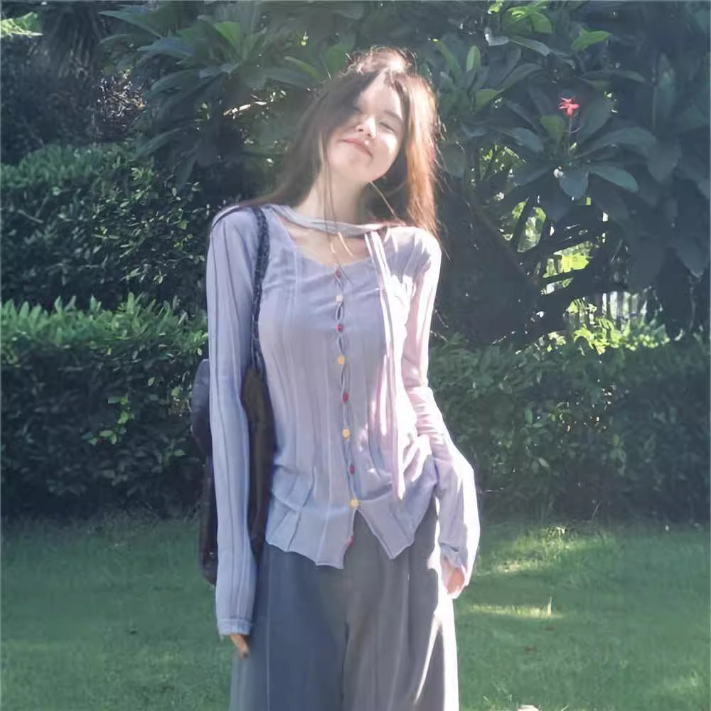 Purple Slim-fit Slimming Sweater Long-sleeved T-shirt