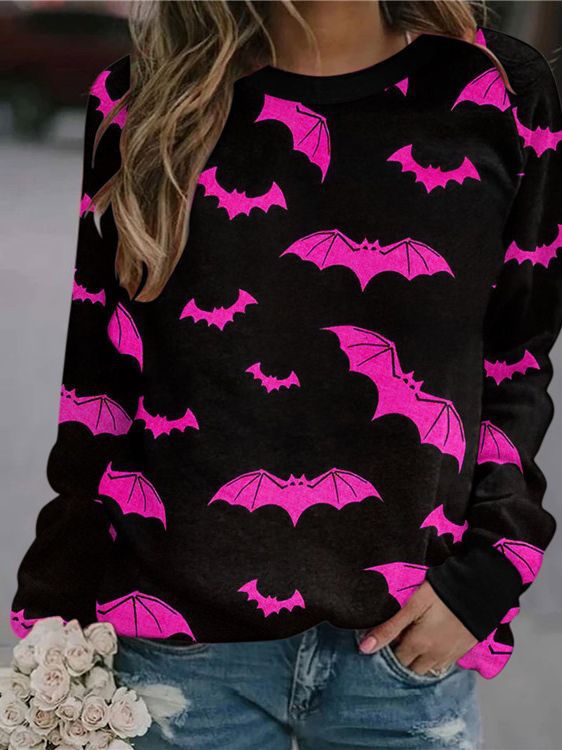 Women's Halloween Pumpkin Print Long-Sleeve Sweater