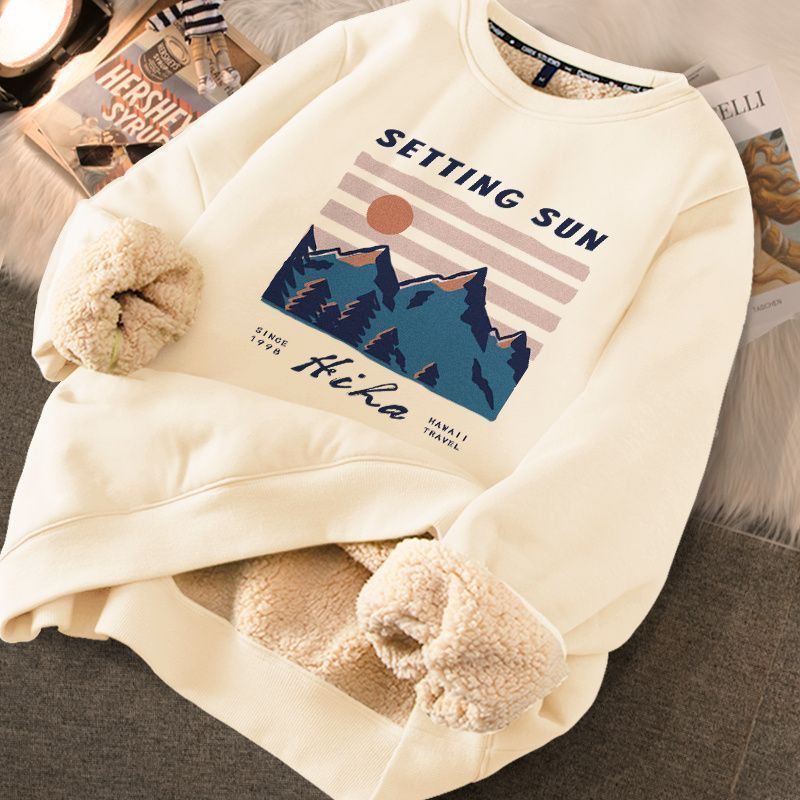 Women's Cute Printed Thickened Fleece Pullover Sweater