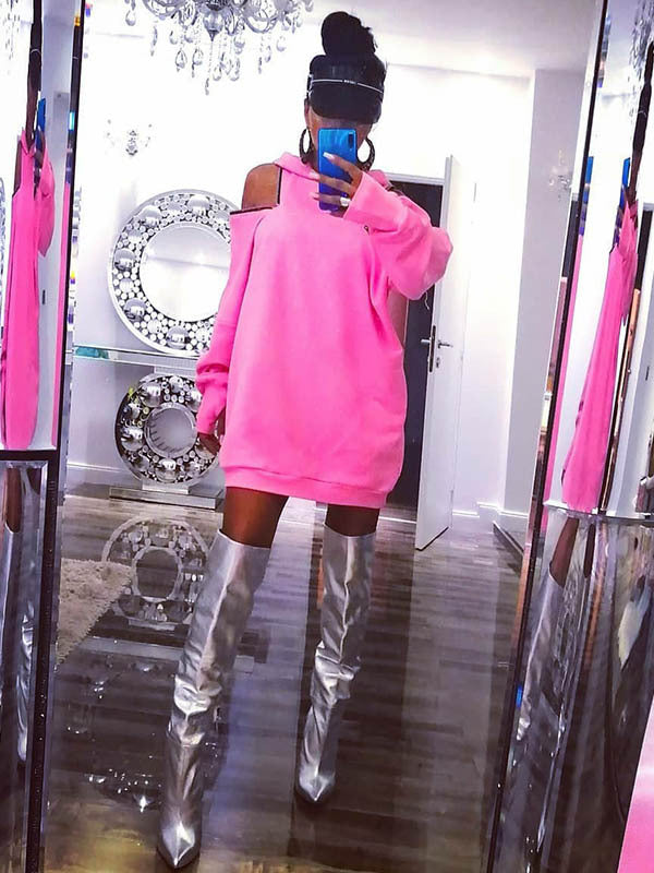 Chic Off-The-Shoulder Letter Print Loose Hoodie