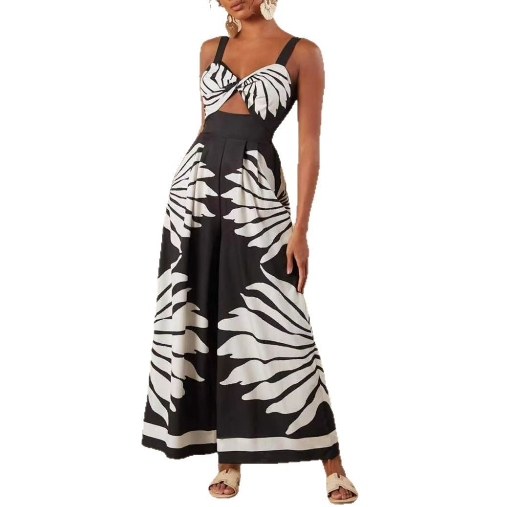 Women's Printed Casual Strap Jumpsuit
