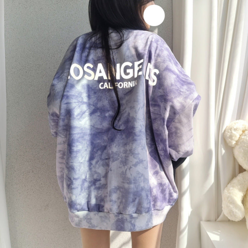 Korean Style Tie-Dye Cotton Sweatshirt for Women