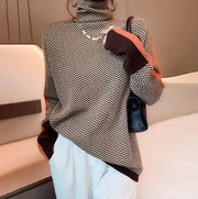 Cozy Plaid Jacquard Turtleneck Knit Sweater for Women