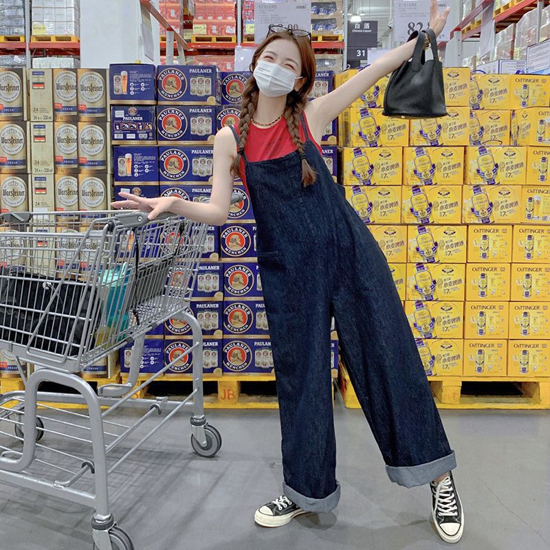 Loose-fit Denim Overalls That Slim The With Drawstring Ties