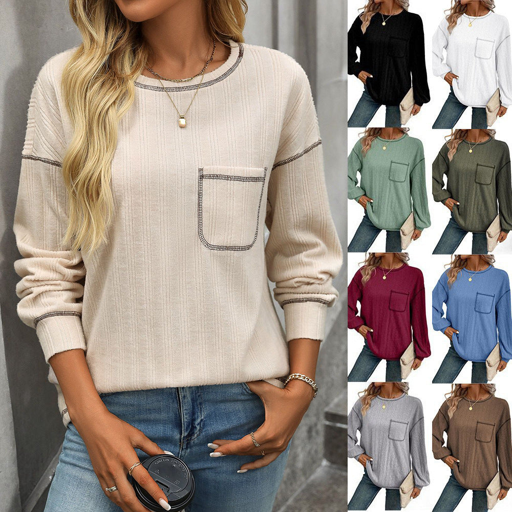 Striped Brushed Pocket Tee for Women