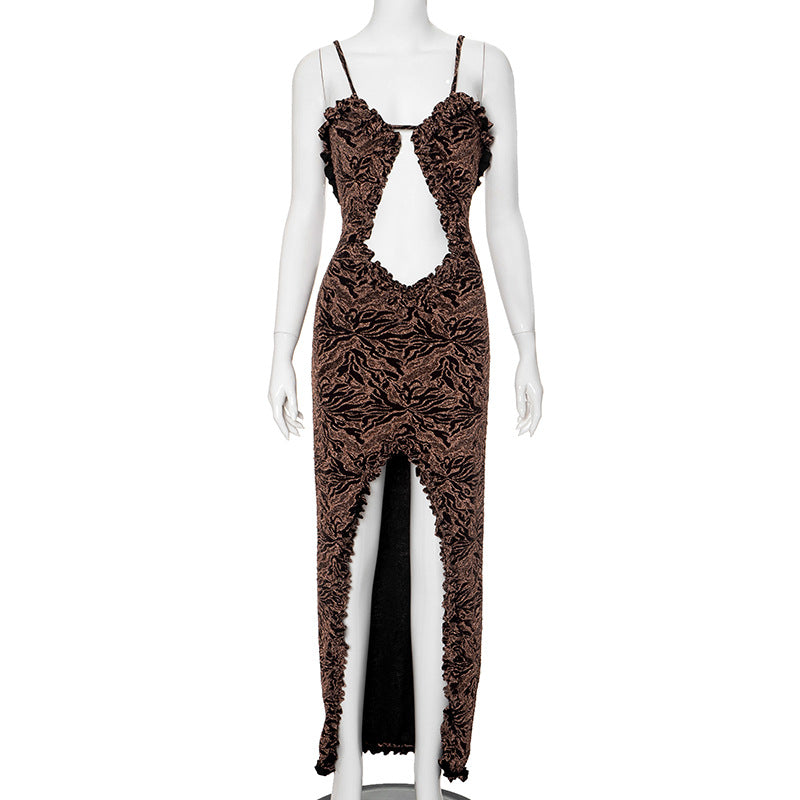 Women's Summer New Solid Color Casual Sleeveless Lace Cutout Slim Strap Dress