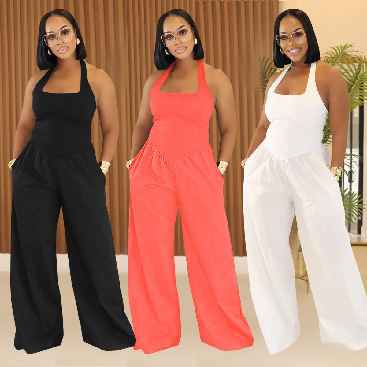 Chic Backless Halter Wide-Leg Jumpsuit