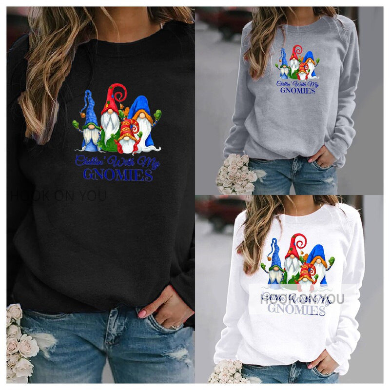 Chic Holiday Print Slim Fit Round Neck Long Sleeve Sweater