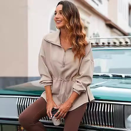 Women's Plus Size Half-Zip Drawstring Pullover Sweatshirt