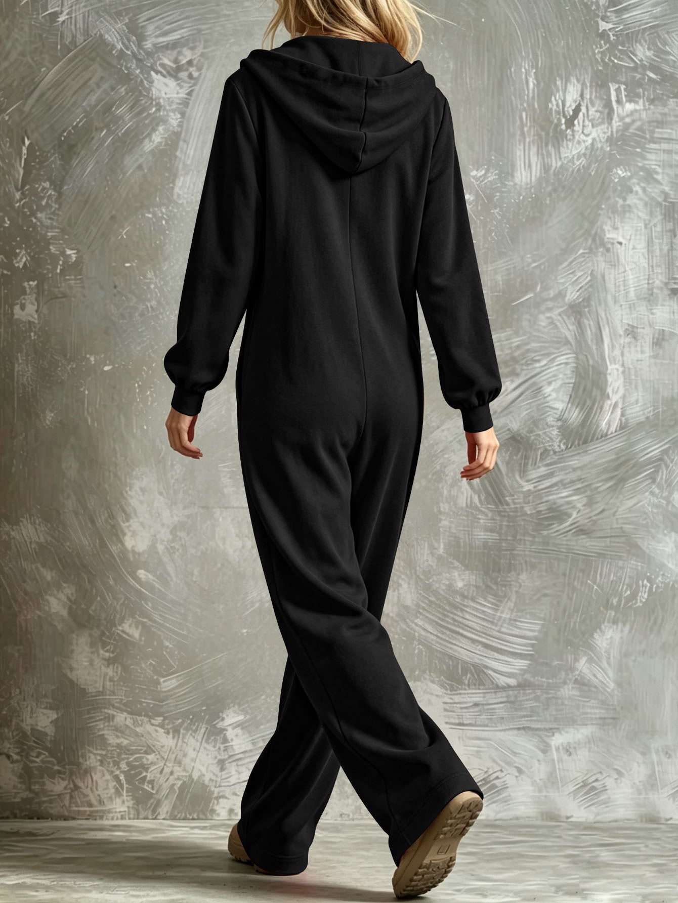 Women's Casual Hooded Full-Zip Wide-Leg Jumpsuit