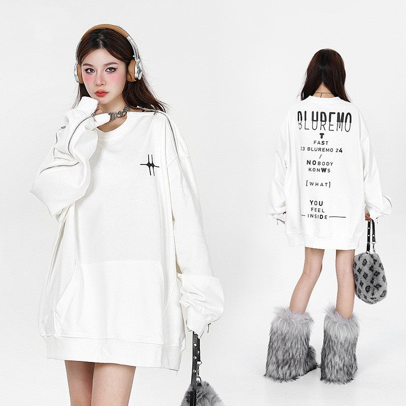 Letter Print Zipper Pullover Sweatshirt