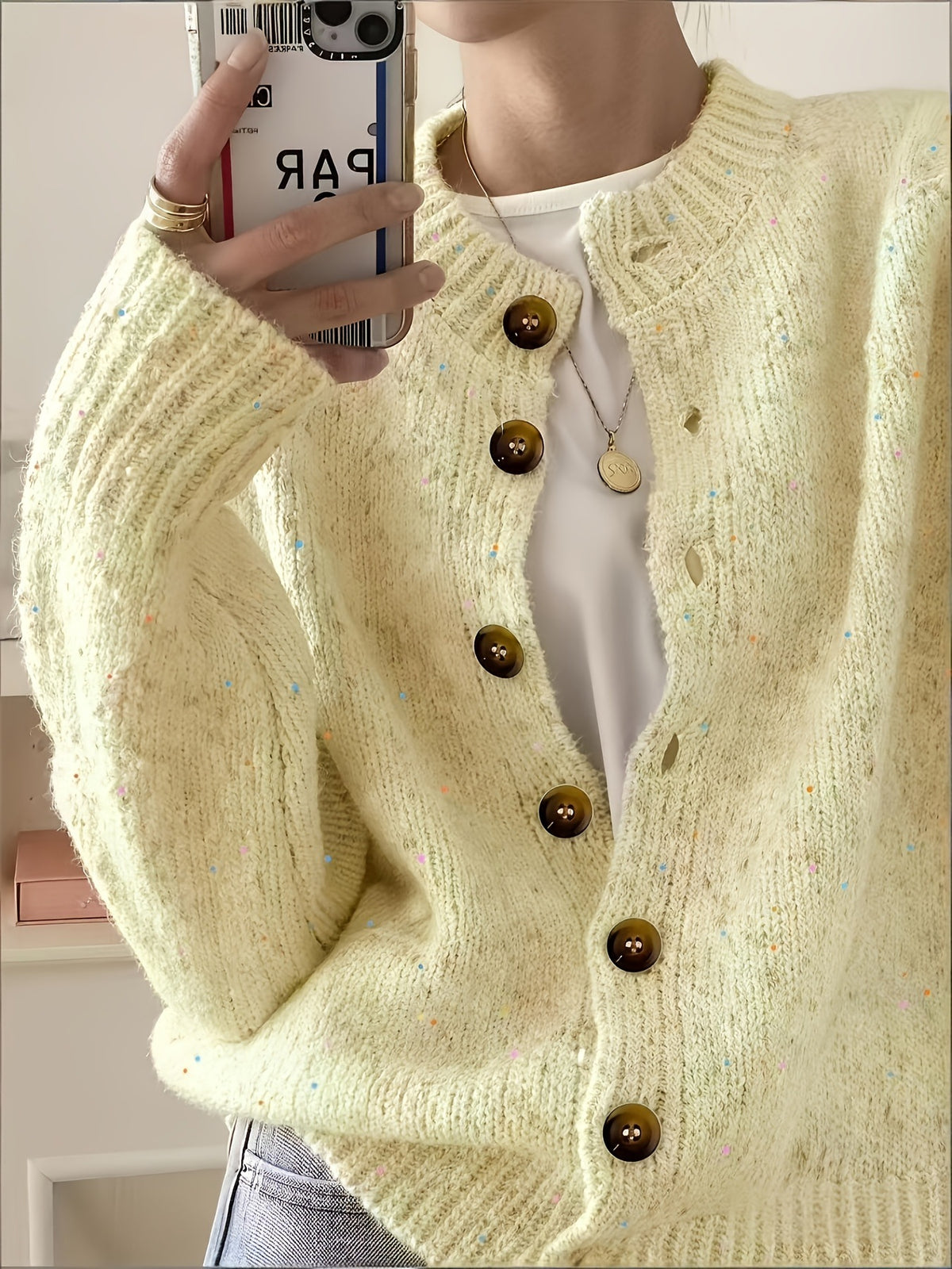 Womens Relaxed-fit Laid-back Single-breasted Long-sleeve Sweater Coat