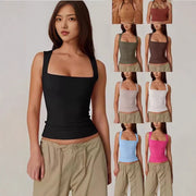 Summer Square Collar Tight Vest – Double Layer Sleeveless Chic