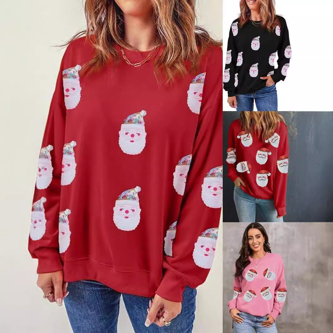 Sparkly Santa Claus Sequin Christmas Sweatshirt