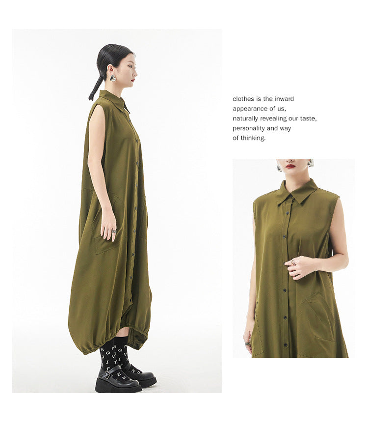 Women's Summer Thin Japanese Lapel Sleeveless Jumpsuit