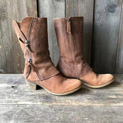 Women'S Retro Western Boots - Brown, Side-Zip Closure & Double Buckle Straps, Slip-Resistant Rubber Sole, Cushioned Insole - Low Heel for Everyday, Formal, Party - Autumn/Winter Boots, Cowgirl Boot...