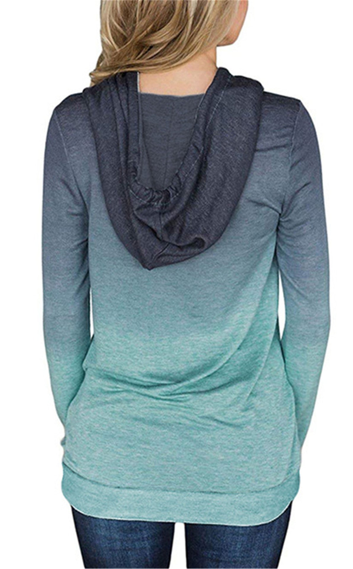 Gradient Hooded Drawstring Slim Sweatshirt