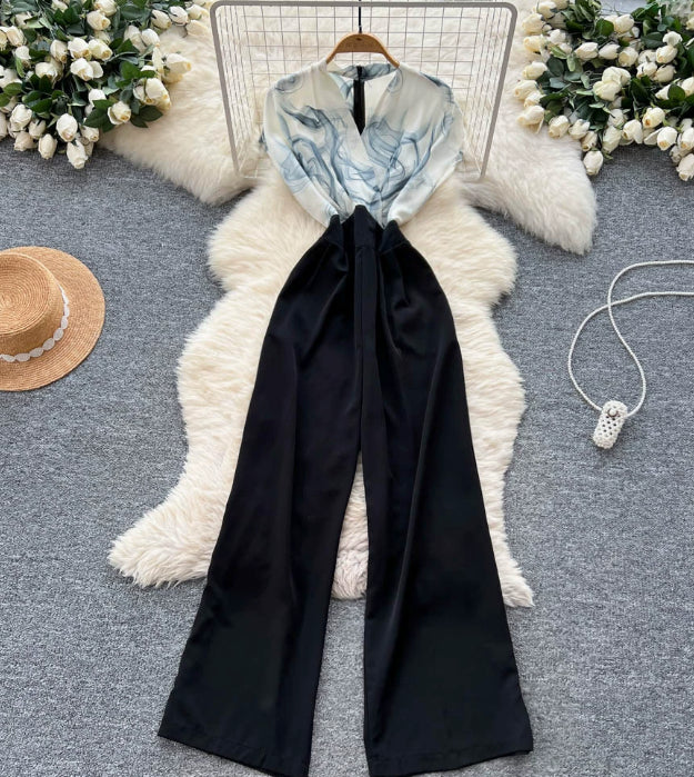 Chic Flutter-Sleeve High-Waist Wide-Leg Jumpsuit