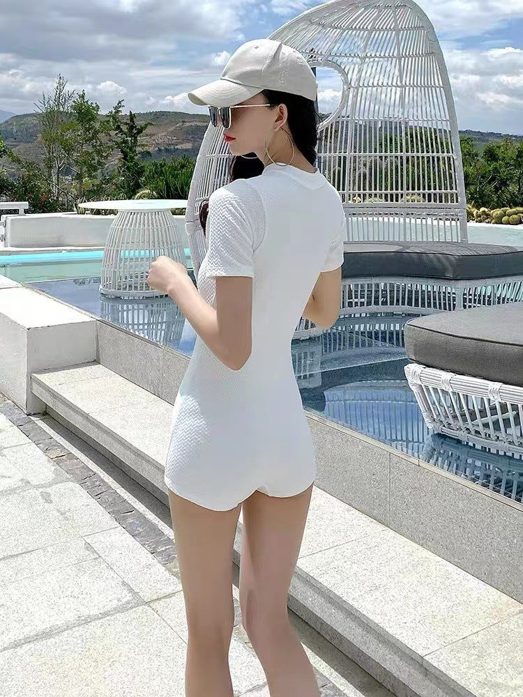 Women's Conservative Short Sleeve One-Piece Sunscreen Swimsuit