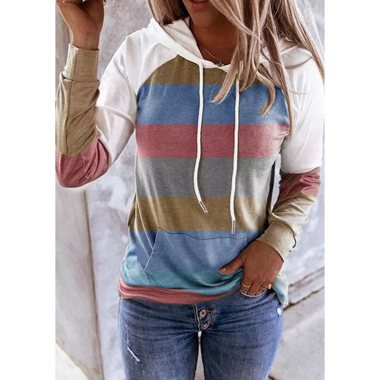 Chic Striped Long-Sleeve Hoodie for Women