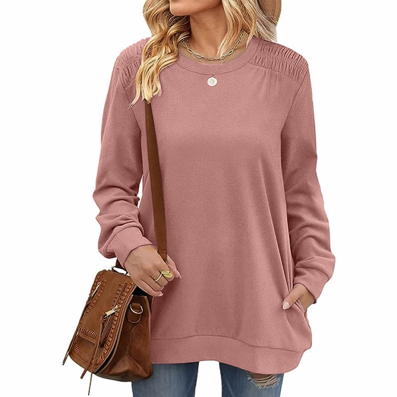 Women's Casual Long Sleeve Pocket Pullover Sweatshirt