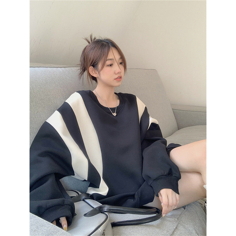 Korean Style Contrast Stitching Oversized Women's Sweater