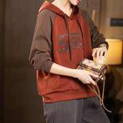 Women's Colorblock Pullover Hoodie with Letter Print