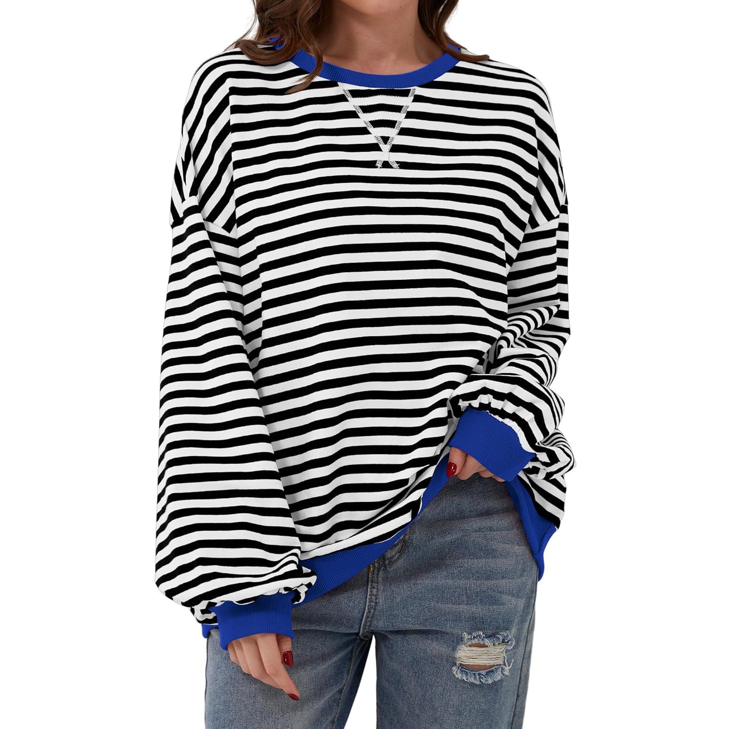 Women's Casual Striped Long Sleeve Pullover Sweater