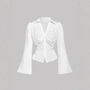 New Pleated Slim Fit Trendy Slimming Shirt Ruffled Flared Sleeve Shirt