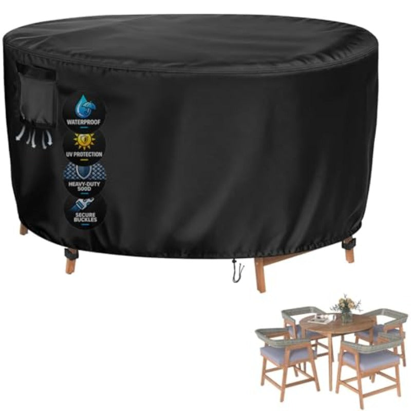 Extra Large 84 Inch Tall Round Patio Furniture Cover, Heavy Duty Waterproof Outdoor Cover for Bar Height Table Sets, Sectional Sofa Black