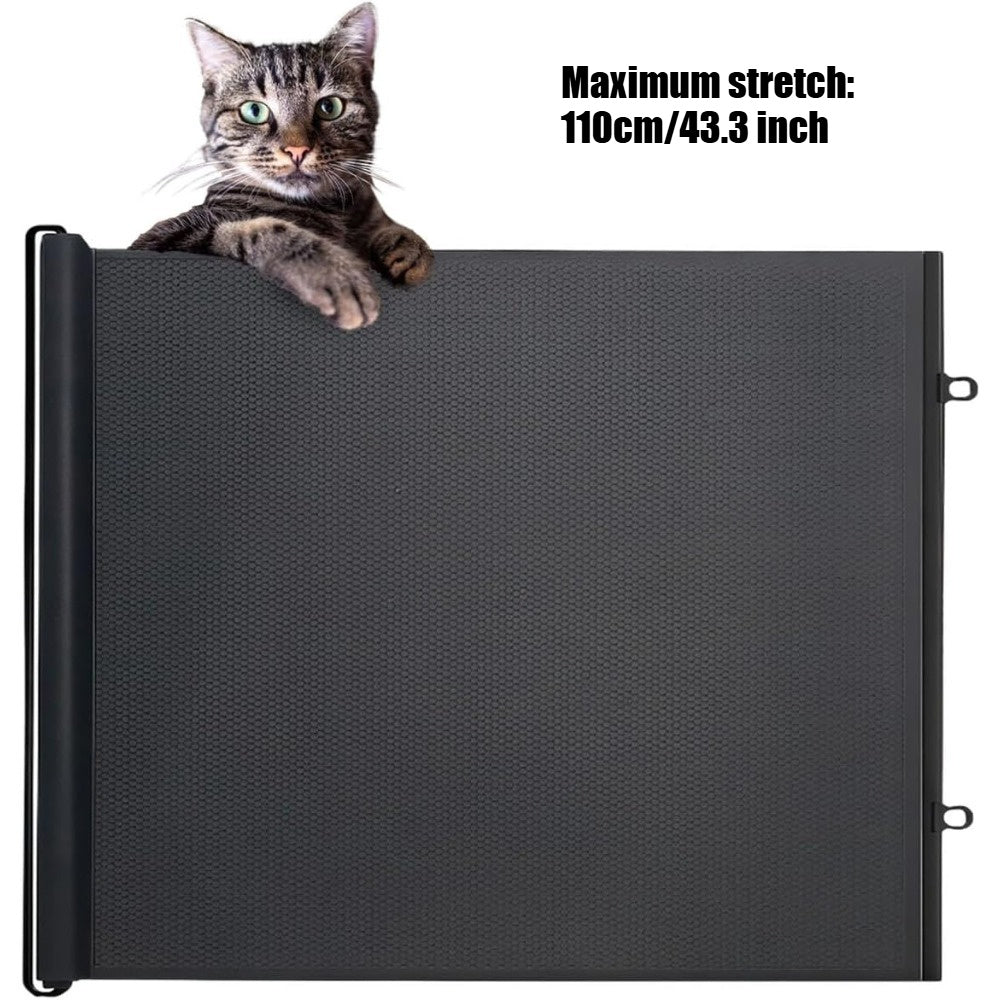 1pc Easy Install Retractable Black PVC Pet Gate - No Drill Safety Fence For Indoor Stairs, Dog Barrier, Cat Enclosure With Automatic Closing Feature, Cat Gate For Outsid