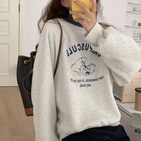 Women's Fleece-Lined Thick Round Neck Loose Fashion Sweater