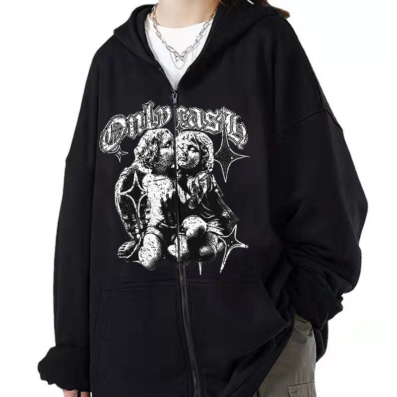Women's Angel Wings Zip-Up Casual Streetwear Hoodie