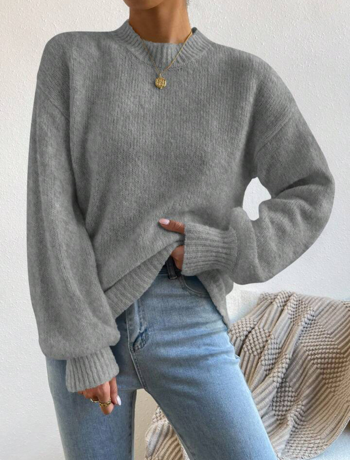 Pure Color Half Collar Leisure Pullover Sweater Women's Long-sleeved Sweater