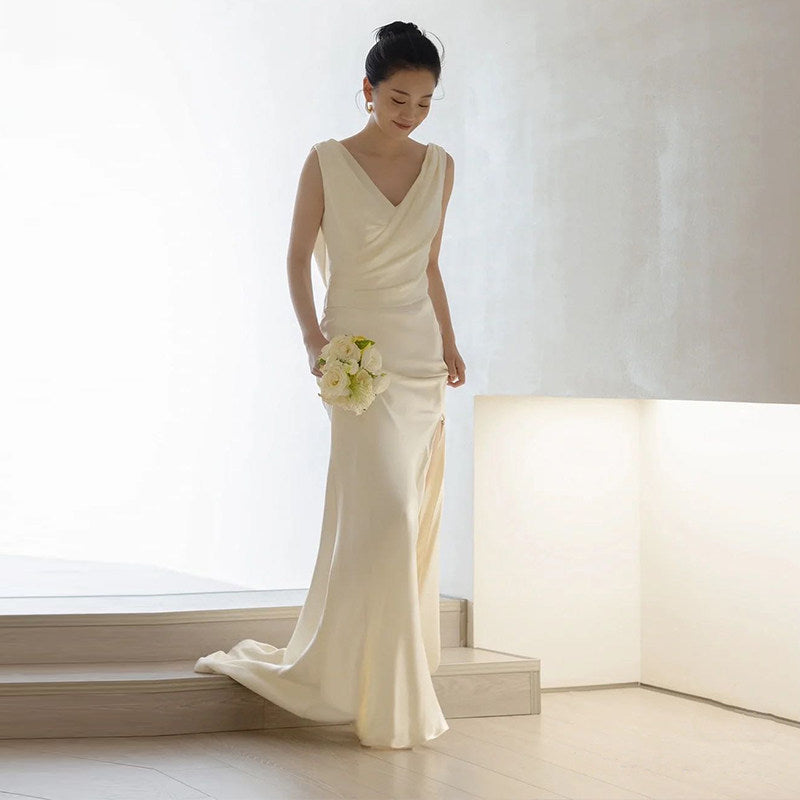 Elegant French Satin Wedding Gown